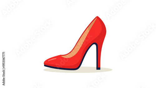 Vector illustration of elegant red high heeled stiletto shoe with pointed toe and glossy finish isolated on white background