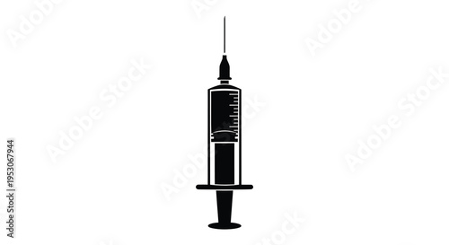 Silhouette of a medical syringe with needle on a white background