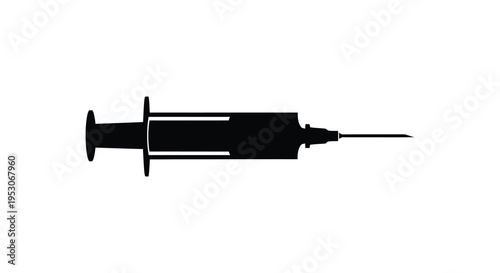 Silhouette of a medical syringe with needle black on white background