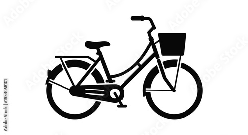 Silhouette of a classic bicycle with basket and fender