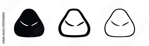 Minimalist Bean Bag Chair Icon Set with Detail. Comfortable Pouf Seating Furniture Symbol Vector Collection
