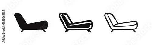 Minimalist Armchair Icon Set (Side View). Modern Lounge Chair Seating Furniture Symbol Vector Collection