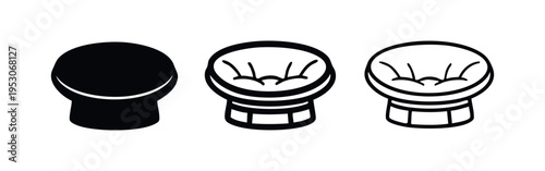 Round Armchair and Bean Bag Chair Icon Set