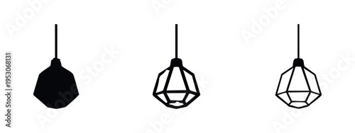 Geometric Pendant Lamp Silhouette Icon Set