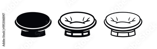 Round Armchair and Bean Bag Chair Icon Set