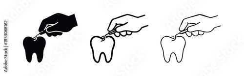 Hand with Dental Tool Examining Tooth Icon Set for Oral Care