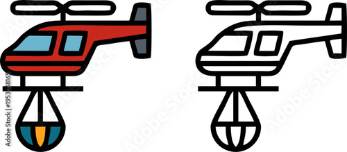 Firefighting Helicopter Carrying Water Bucket Vector Icon