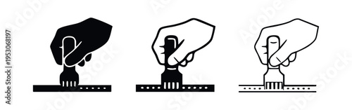 Hand Using a Fork-like Tool on a Patterned Surface Icon Set
