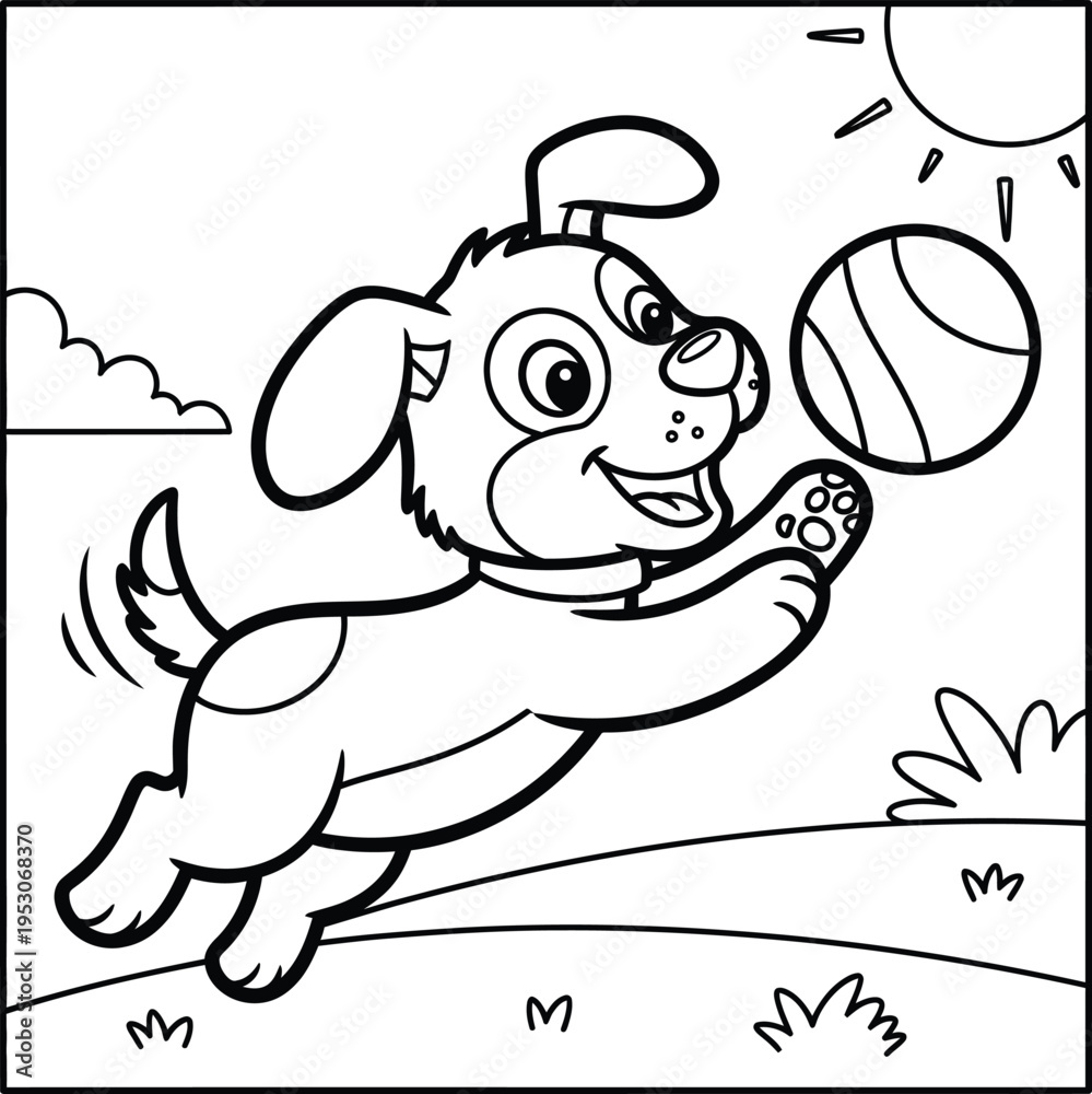 Fototapeta premium A playful dog jumping to catch a ball isolated on transparent background