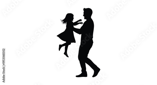 Silhouette of a man dancing with a little girl in a playful and joyful atmosphere