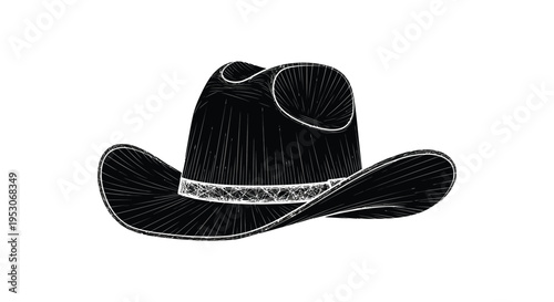 Silhouette of a classic cowboy hat with decorative band iconic western wear