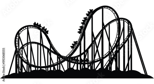 Silhouette of a roller coaster with multiple loops and hills