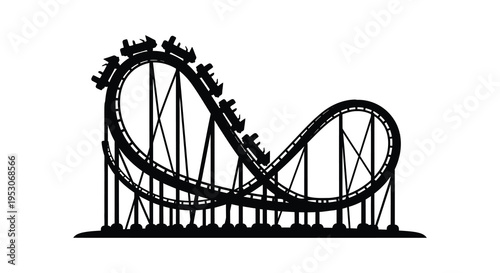 Silhouette of a roller coaster with cars on a white background