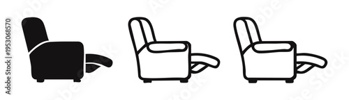 Recliner Armchair Icon Set. Comfortable Living Room Furniture, Relaxation Seat.