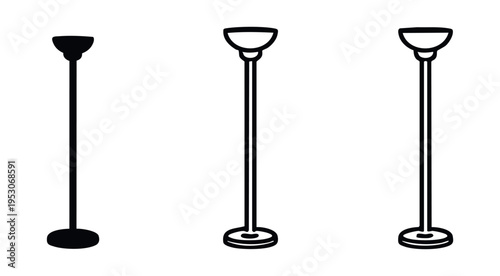 Torchiere Floor Lamp Icon Set. Up-lighting Fixture for Interior Design.