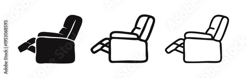 Extended Recliner Armchair Icon Set. Comfort and Relaxation Furniture.