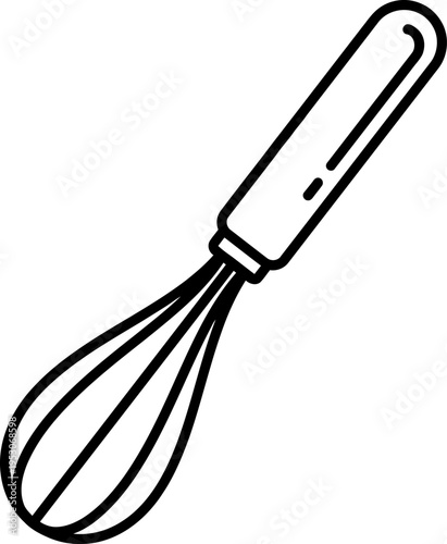 Kitchen Whisk Line Art Icon, Manual Egg Beater and Balloon Whisk, Minimalist Baking Tool Vector Illustration, Culinary Preparation Equipment Outline