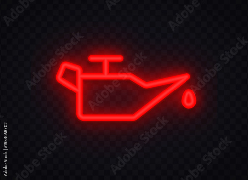 Neon oil pressure warning icon with glowing red outline. Automotive symbol showing low oil level and engine risk. Perfect for dashboard alerts and maintenance design.