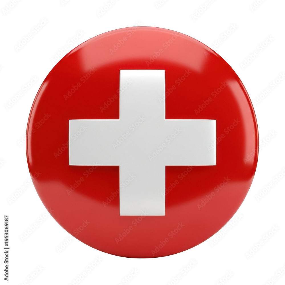 Obraz premium Red cross symbol on a circular badge isolated on transparent background