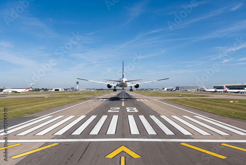 Airplane taking off from airport runway