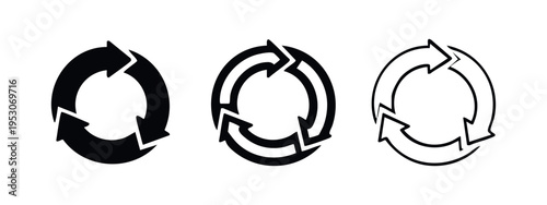 Circular refresh or recycle arrow icons in three styles
