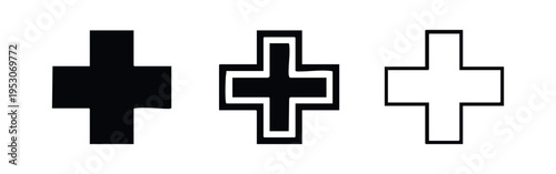 Plus sign or cross icons in three styles