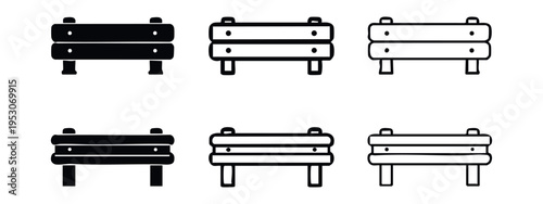 Wooden fence or barrier icons in multiple styles