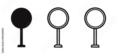 Simple black and white circular signpost icon set on white background