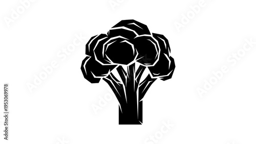 Geometric broccoli design in black silhouette art style