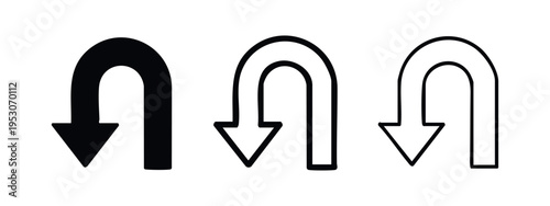 Downward U-turn arrow icon, vector symbol for navigation