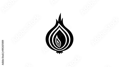 Abstract black and white geometric onion with flames