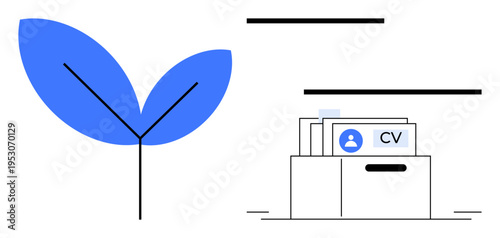 Recruitment concept. Recruitment visual showing growth by a leaf and digital job applications. Recruitment connects candidates and job opportunities. For HR, hiring, career platforms, management