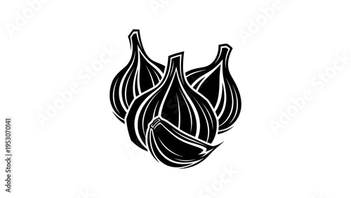 Stylish black garlic silhouette on white background