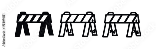 Road Construction Barrier Icon Set. Barricade Warning Sign Vector Illustration. Under Construction Doodle Symbols.