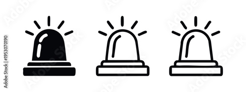 Emergency Siren Light Icon Set. Flashing Alarm Signal Vector Illustration. Police Beacon Warning Lamp Doodle Style.
