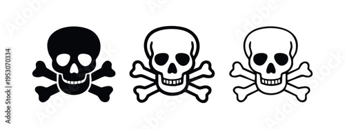 Danger Skull and Crossbones Icon Set. Toxic Warning Symbol Vector. Pirate Flag Element Doodle Illustration.