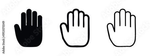 Open Hand Stop Gesture Icon Set. Palm Warning Signal Vector Illustration. Human Hand Symbol Doodles.