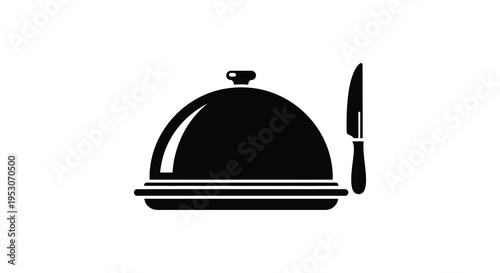 Silhouette of a cloche and knife on a white background