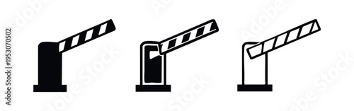 Open barrier gate icon set. Automatic boom gate symbol for parking and access control systems.