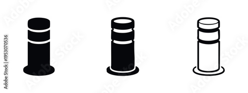 Isometric bollard icon set. Urban traffic control and safety barrier symbol with perspective.