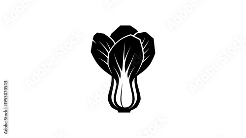 Crisp pak choi silhouette: minimalist black and white vegetable design