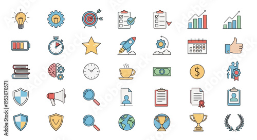 Collection of business and technology icons.