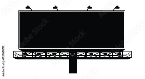 Silhouette of a large blank billboard with spotlights on a metal structure