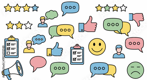Colorful chat and feedback icons set.