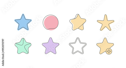 Colorful star shapes icons set.