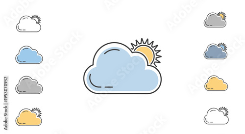 Weather icons with sun and clouds.