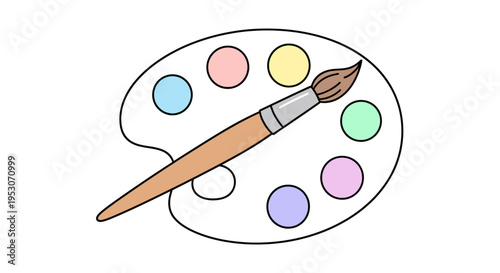 Colorful paintbrush on palette with colors.
