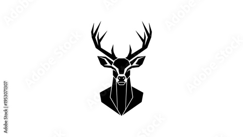 Geometric black deer silhouette with antlers on white background