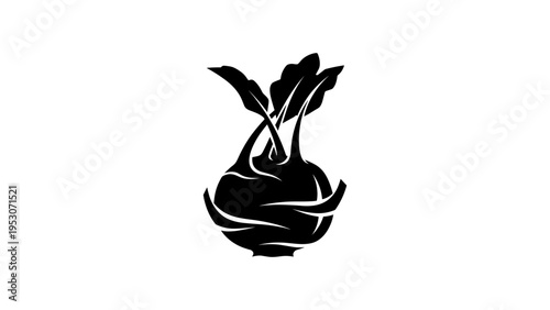 Minimalist silhouette of kohlrabi with leaves