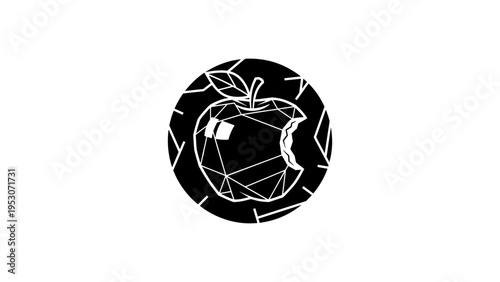 Geometric polygon apple with bite in black circle